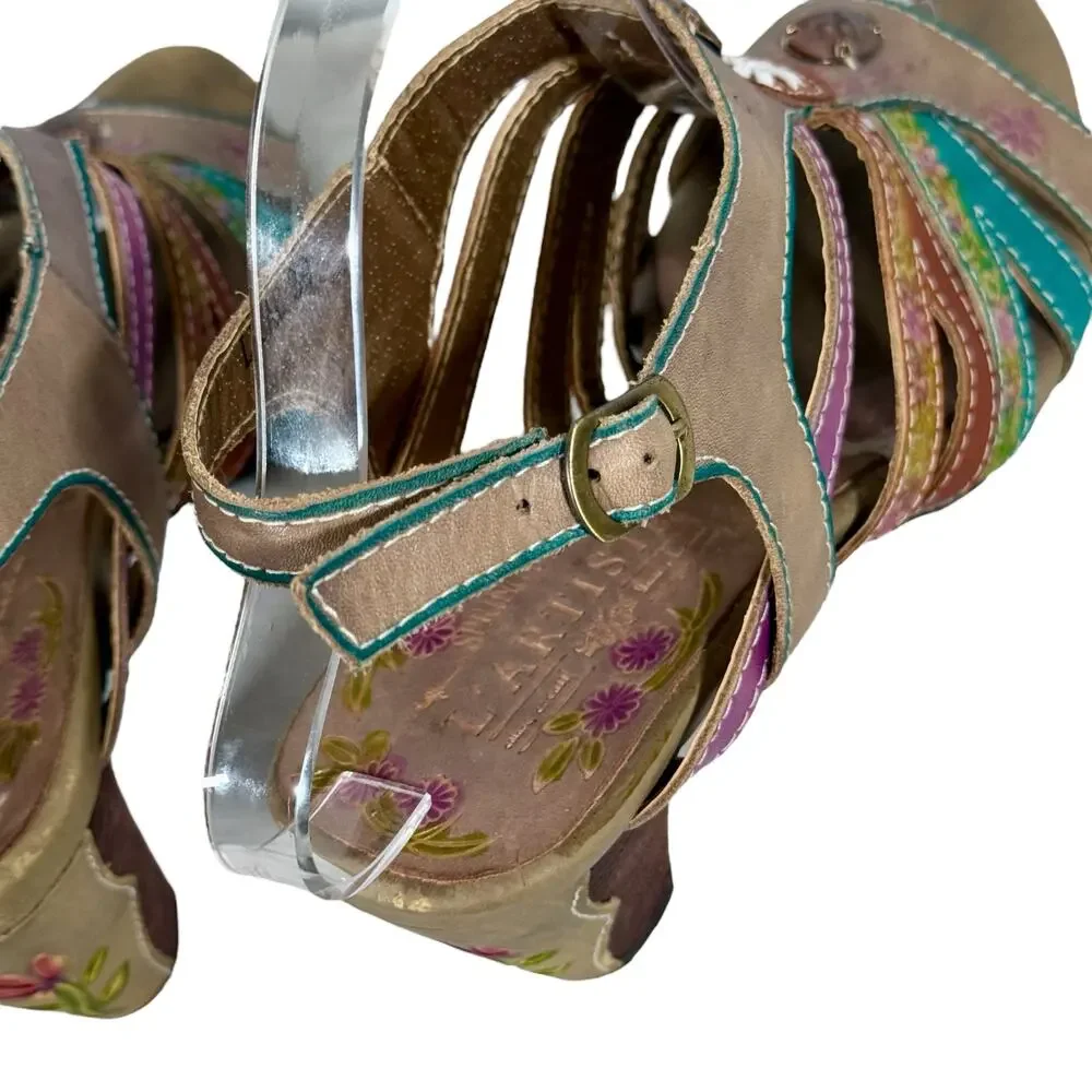 Spring Step L'Artiste Women's 39 US 8.5 Leather Boho Open Toe Heeled Sandals - Picture 9 of 13